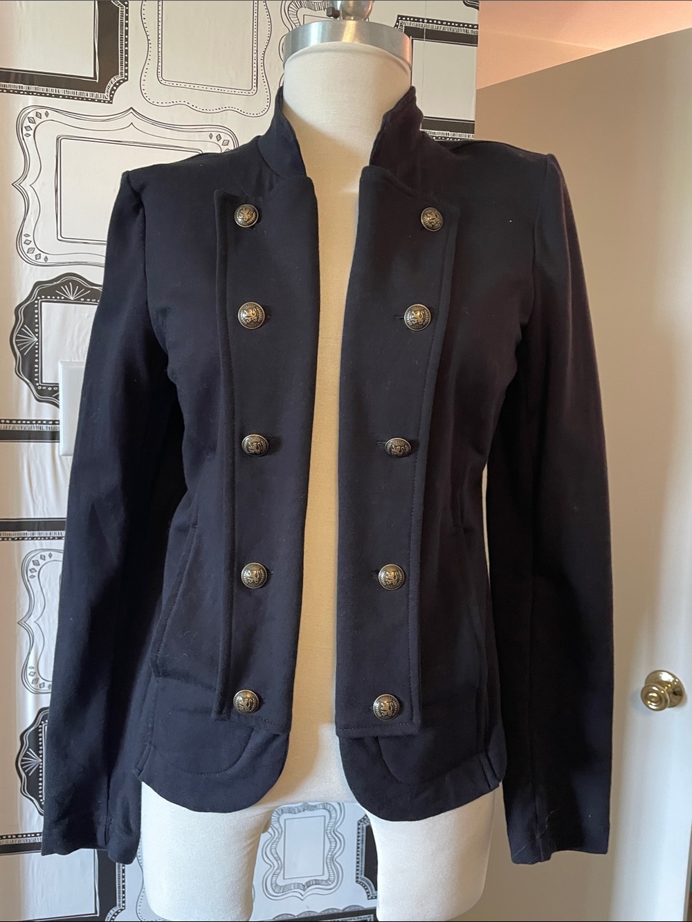 Tommy Hilfiger Black Military-Style Double-Breasted Blazer